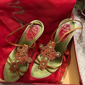 Rene Caovilla Green and Orange Women's Sandals